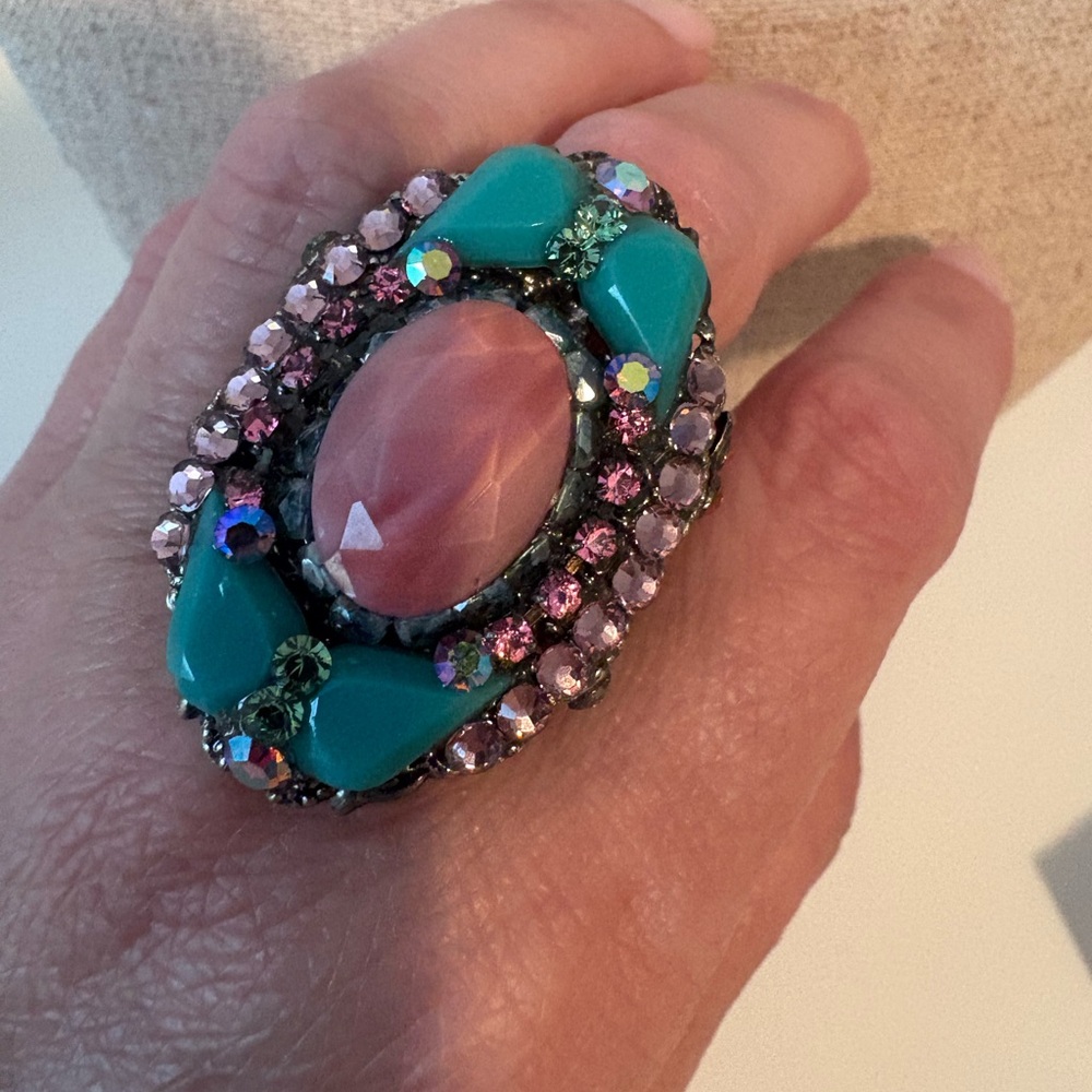 Elegant Pink and Turquoise Gemstone Ring